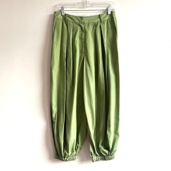 Tibi matcha green Italian sporty nylon pleated balloon trouser pants - Picture 2 of 11
